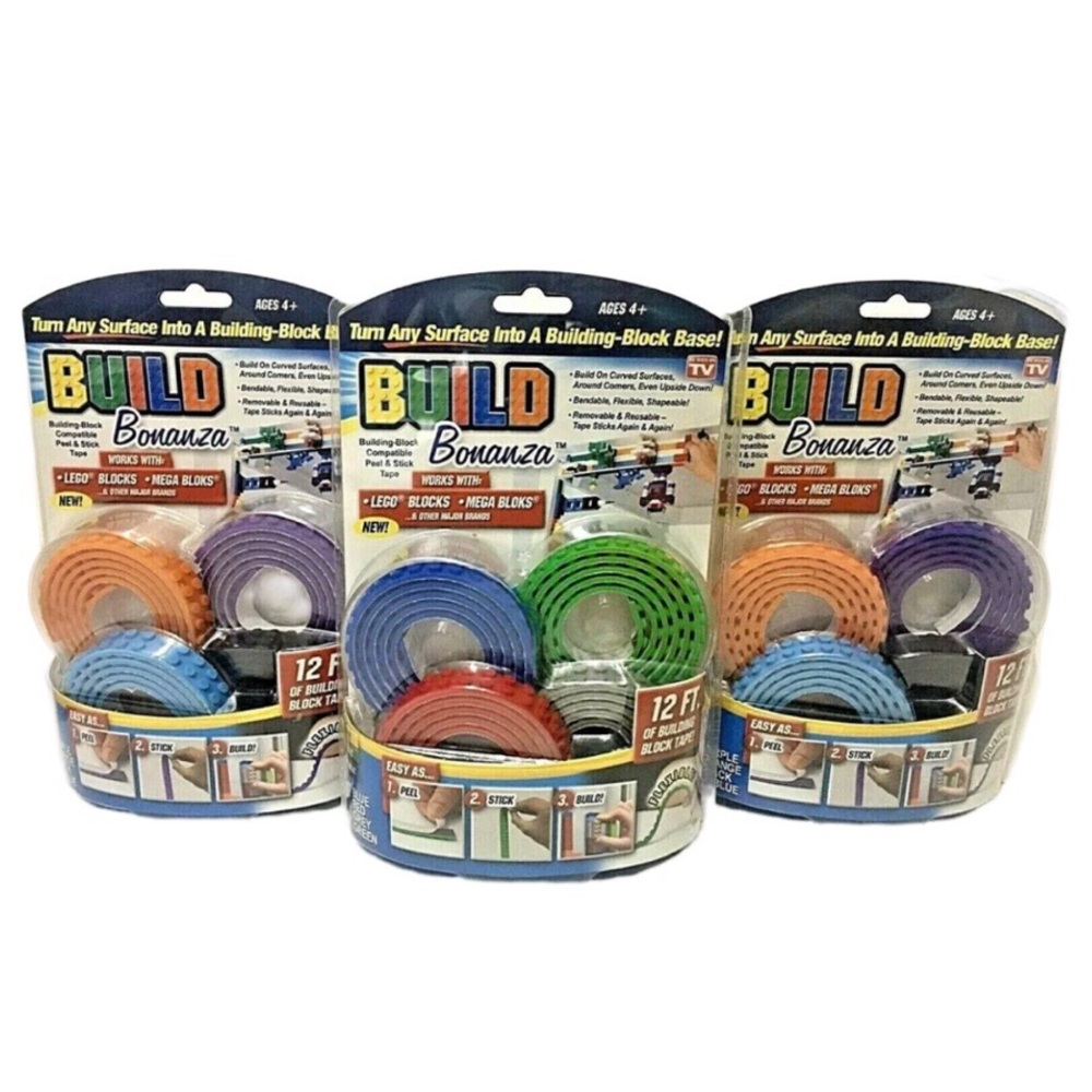 3 Pack BUILD BONANZA Block Peel & Stick Tape Works with LEGO® and Ontel 24 ft